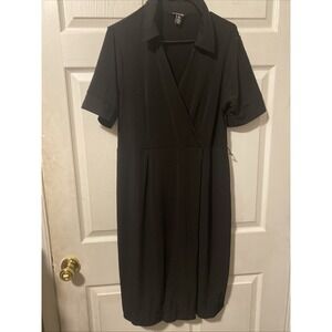 George Black Short Sleeve V Neckline Wrap Dress w/ Belt - Sz L (12/14)
